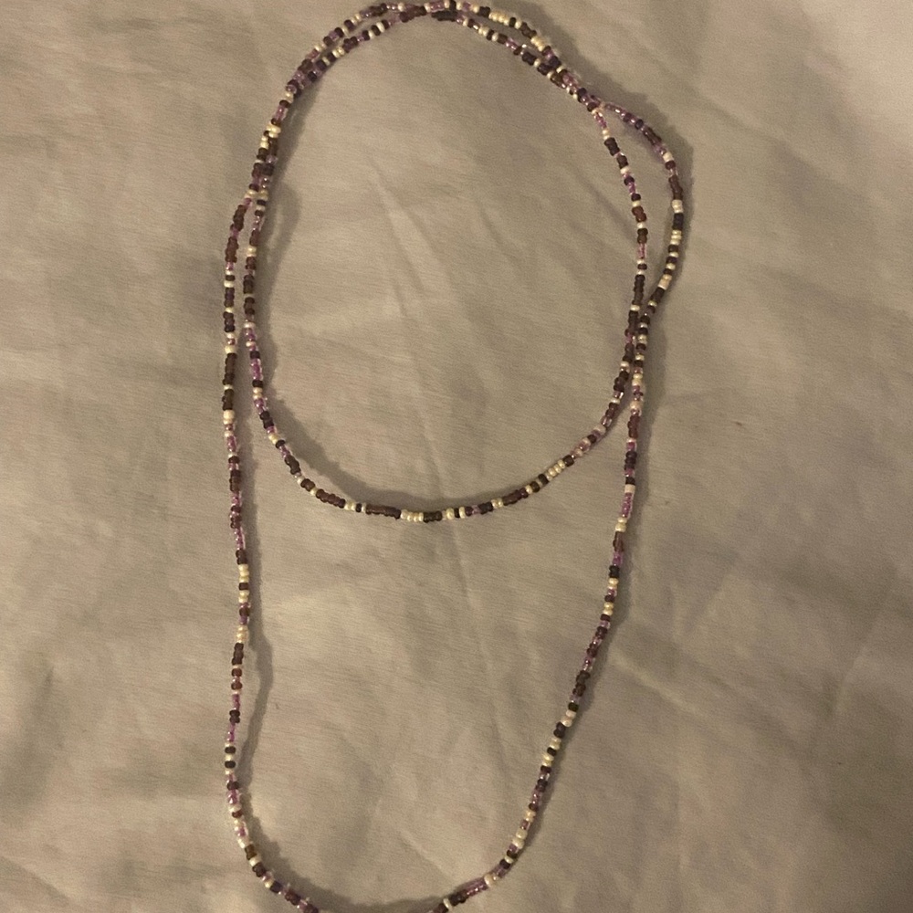 Purple and Cream Beaded Necklace